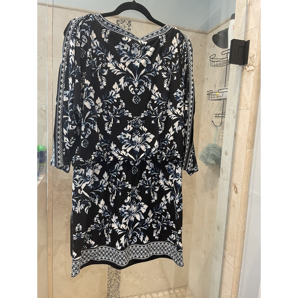 White House Black Market Split Sleeve Cutout Neck Dress Drop Waist L New Nwt